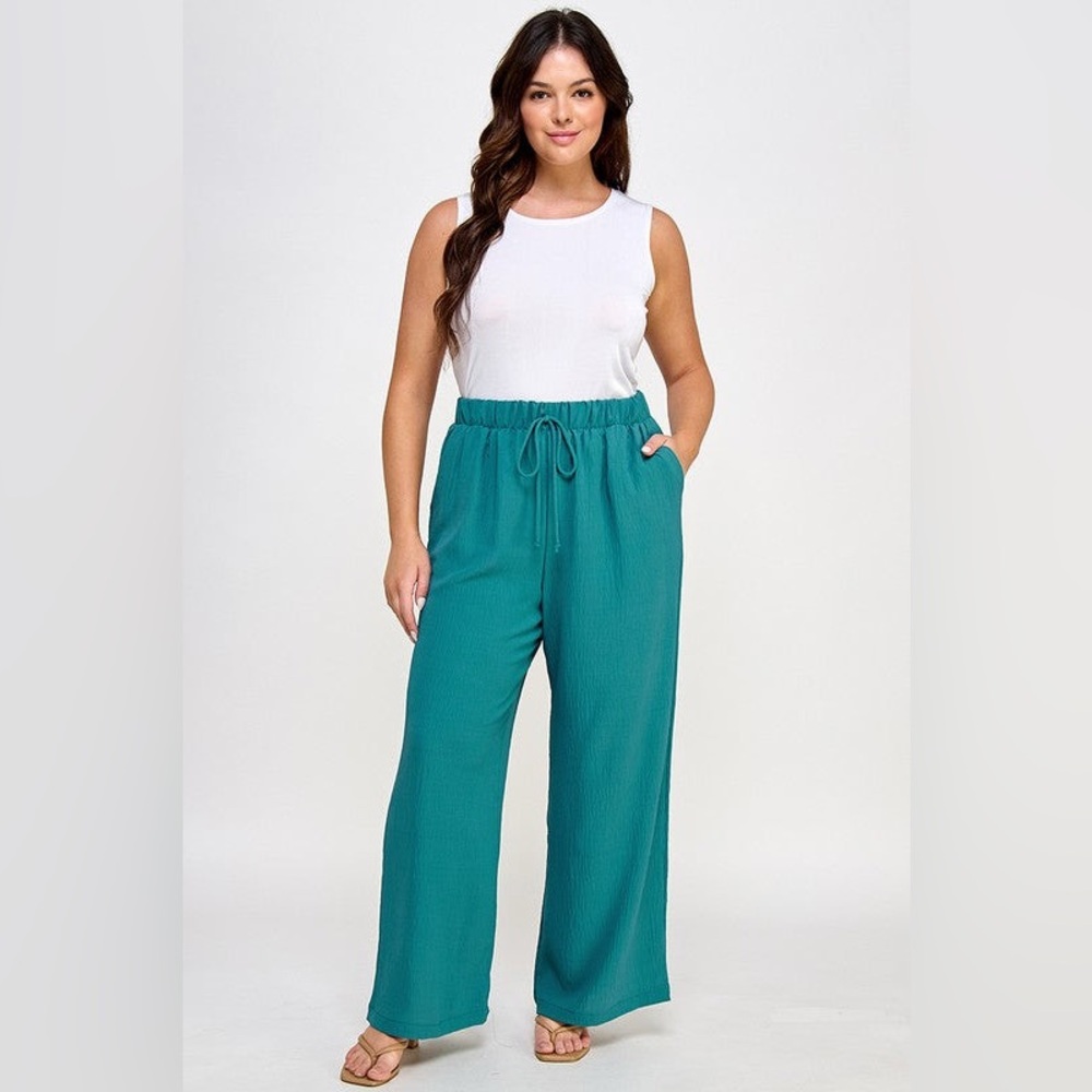 #81 Teal Palazzo Pants-plus size - Picture 4 of 5